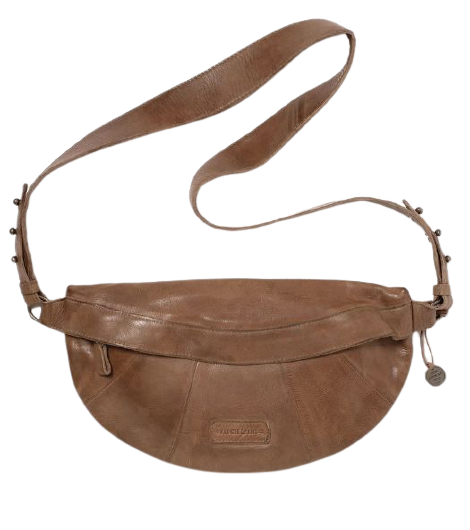 STITCH & HIDE WASHED LEATHER ST KILDA SLING/SHOULDER BAG TAUPE BROWN - FREE WALLET POUCH