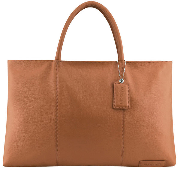 MANZONI Leather Folio Briefcase Tote A399 Tan with FREE WALLET