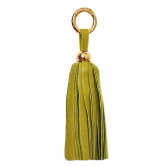 ClaudiaG Leather Tassel Keyring Bag Charm Lime Gold