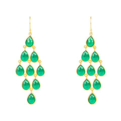 Latelita London Erviola Gemstone Cascade Earrings Gold Green Onyx