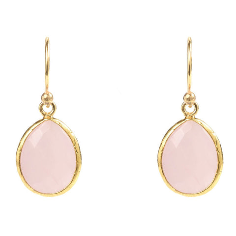 Latelita London Gold Petite Drop Earring Pink Rose Quartz