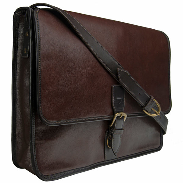 Hidesign Harrison Buffalo Leather Laptop Messenger Briefcase Brown