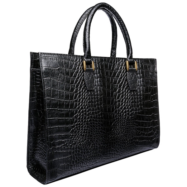 Hidesign Kester Embossed Leather Women's Work Bag Briefcase Black