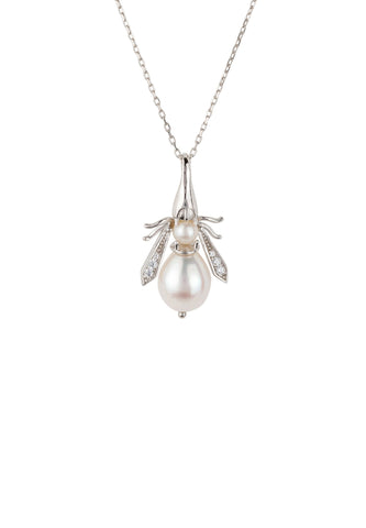 Latelita Pearl Gemstone Honey Bee Pendant Necklace Silver