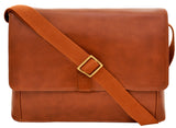 Hidesign Aiden Leather Business Laptop Messenger Cross Body Bag Tan