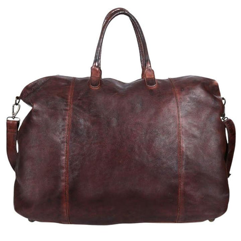 GABEE Washed Leather Parkes Travel/Duffel Bag Chocolate Brown